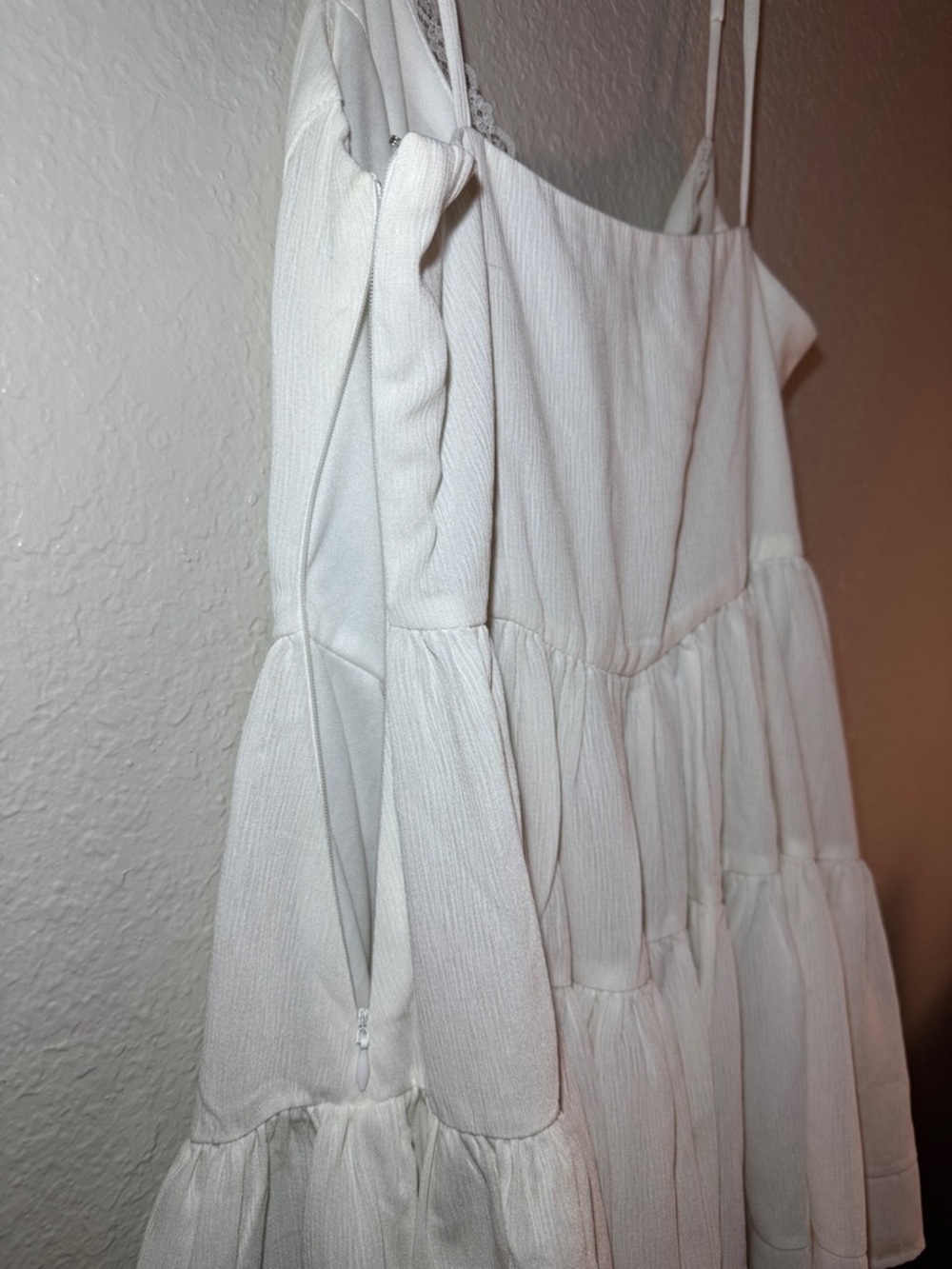 White Tiered Spaghetti Strap Mini Dress - Picture 3 of 8